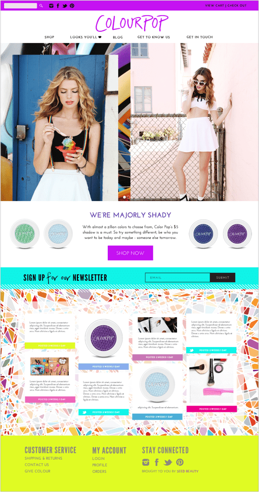 Colourpop cosmetics website design 