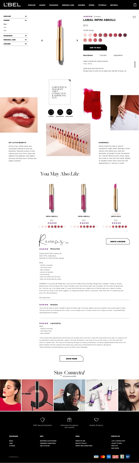 L’bel Latin American beauty brand e-commerce website design 