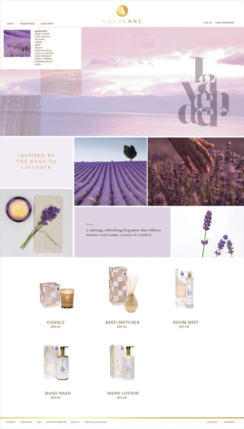 Aquiesse luxury home fragrance brand desktop website design 